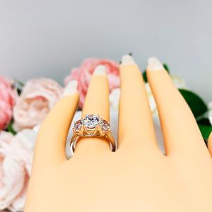 Swarovski Morganite Pink Oval CZ 3 Stone CZ Engagement Ring