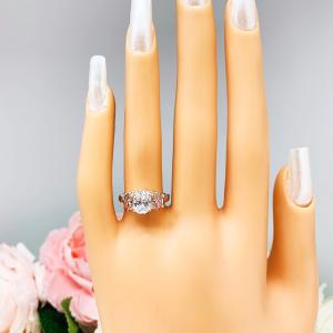 Swarovski Morganite Pink Oval CZ 3 Stone CZ Engagement Ring