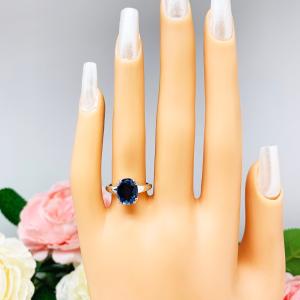 Lab Blue Sapphire Oval Double Prong Ring