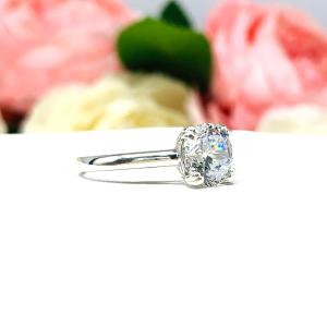 Round Portuguese Cut CZ Engagement Ring Near Colorless Cubic Zirconia