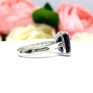 Lab Blue Sapphire 12x10mm Elongated Cushion Wide Band Low Profile Ring