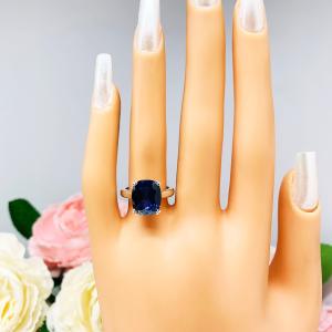 Lab Blue Sapphire 12x10mm Elongated Cushion Wide Band Low Profile Ring