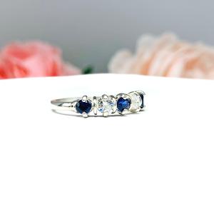 Lab Blue Sapphire CZ 3mm Round Five Stone Ring