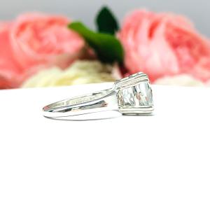 Natural White Topaz Round Solitaire Ring - Sterling silver setting