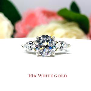 Round CZ Pear Three Stone Engagement Ring 8mm or 10mm Center