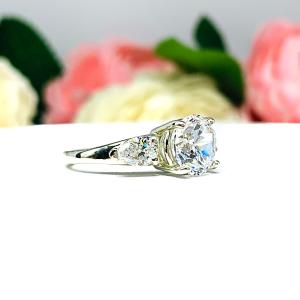 Round CZ Pear Three Stone Engagement Ring 8mm or 10mm Center