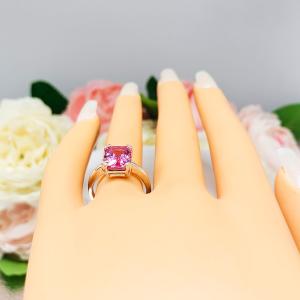 Lab Padparadscha Sapphire Emerald Cut Ring Sterling Silver Double Prong Size 6