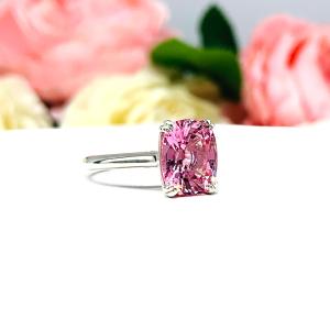 Lab Padparadscha Sapphire Elongated Cushion Ring 10x8mm Sterling Silver Sizes 6.5 and 8.5