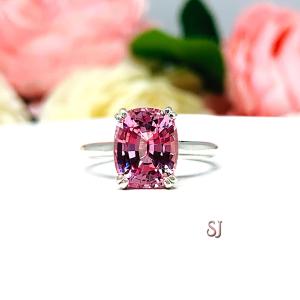 Lab Padparadscha Sapphire Elongated Cushion Ring 10x8mm Sterling Silver Sizes 6.5 and 8.5