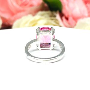 Lab Padparadscha Sapphire Elongated Cushion Ring Size 6 12x10mm Double Prong