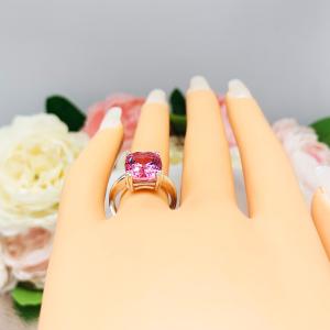 Lab Padparadscha Sapphire Elongated Cushion Ring Size 6 12x10mm Double Prong