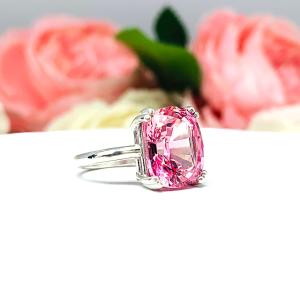Lab Padparadscha Sapphire Elongated Cushion Ring Size 6 12x10mm Double Prong
