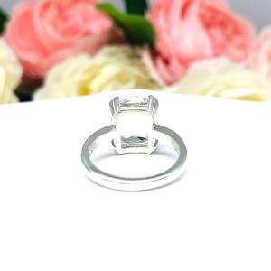Lab White Sapphire Elongated Cushion 12x10mm Double Prong Ring Size 6