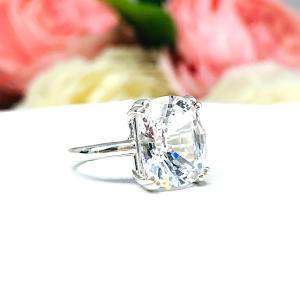 Lab White Sapphire Elongated Cushion 12x10mm Double Prong Ring Size 6