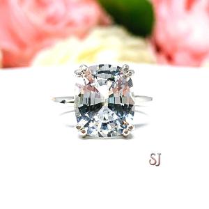 Lab White Sapphire Elongated Cushion 12x10mm Double Prong Ring Size 6