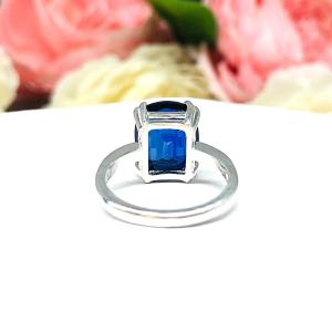 Lab Blue Sapphire Elongated Cushion Ring Double Prong 12x10mm Size 6