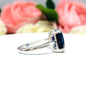 Lab Blue Sapphire Elongated Cushion Ring Double Prong 12x10mm Size 6