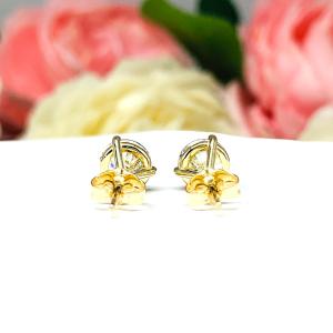 Round CZ Martini Gold Stud Earrings White or Near Colorless Cubic Zirconia