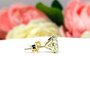 Round CZ Martini Gold Stud Earrings White or Near Colorless Cubic Zirconia