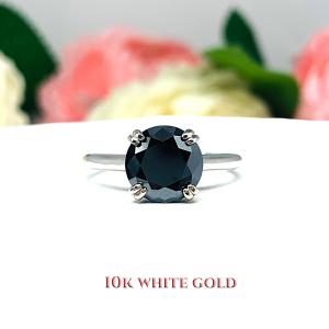 Black Moissanite Round Engagement Ring - 8mm (2 Cts) authentic moissanite - Sterling silver setting
