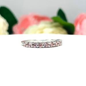 Round Swarovski Morganite Pink Cubic Zirconia Wedding Band