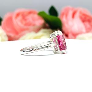 Lab Padparadscha Sapphire Elongated Cushion Ring Size 6 12x10mm Double Prong