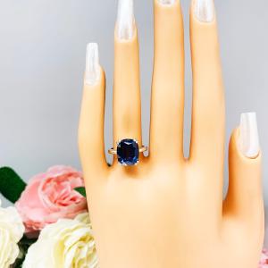 Lab Blue Sapphire Elongated Cushion Ring Double Prong 12x10mm Size 6