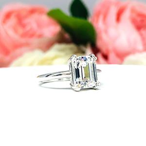 Emerald Cut Near Colorless CZ Engagement Ring Lower Profile Double Prong Size 6 FINAL SALE