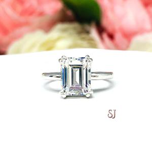 Emerald Cut Near Colorless CZ Engagement Ring Lower Profile Double Prong Size 6 FINAL SALE