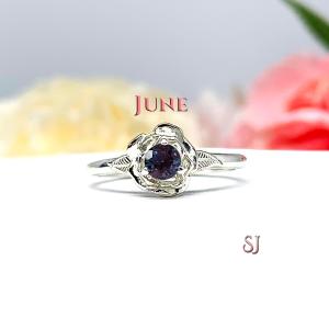 Birthstone Rose Solitaire Ring - 4mm round gemstones - Sterling silver setting