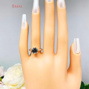 Black Moissanite Engagement Ring — 2 Carat 8mm Round Stone in Sterling Silver Cathedral Setting
