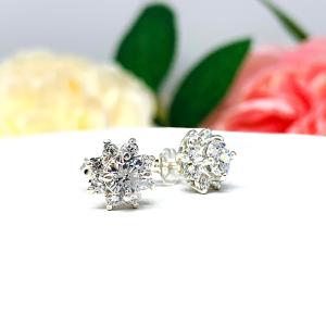 Round CZ Halo Sterling Silver Stud Earrings