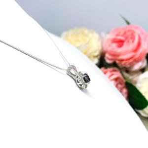 Black Round Moissanite Halo Pendant Necklace Sterling Silver Authentic