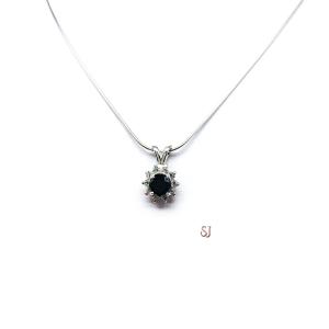 Black Round Moissanite Halo Pendant Necklace Sterling Silver Authentic