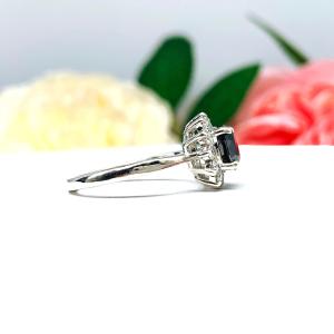 Black Moissanite Halo Engagement Ring - 5mm-8mm Round - Sterling silver cluster setting