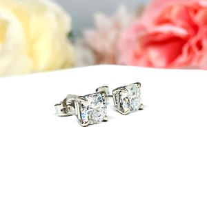 Cushion Moissanite Gold Stud Earrings -  Authentic moissanite - Solid gold settings