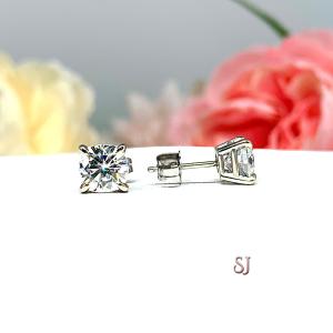 Cushion Moissanite Gold Stud Earrings -  Authentic moissanite - Solid gold settings