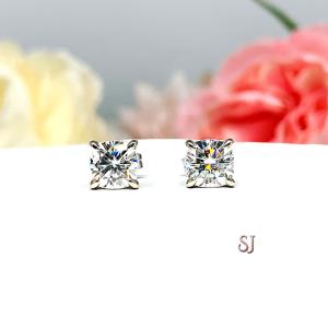 Cushion Moissanite Gold Stud Earrings -  Authentic moissanite - Solid gold settings