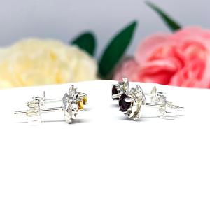 Birthstone Rose Sterling Silver Stud Earrings - 3mm or 4mm round gemstones