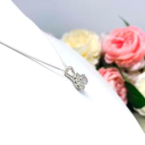 Round Cubic Zirconia Halo Pendant - Sterling silver necklace -  Three CZ sizes