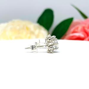 Round CZ Halo Sterling Silver Stud Earrings