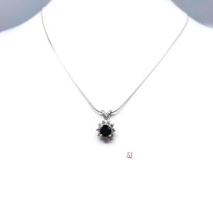 Black Round Moissanite Halo Pendant Necklace Sterling Silver Authentic
