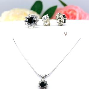 Black Round Moissanite Halo Pendant Necklace Sterling Silver Authentic