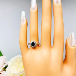 Black Moissanite Halo Engagement Ring - 5mm-8mm Round - Sterling silver cluster setting