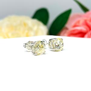 Round Light Yellow Modified Portuguese Cut CZ Stud Earrings