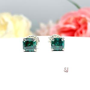 Emerald Green Moissanite Stud Earrings - 6mm (2.5 cts total) authentic moissanites - Sterling silver or Gold