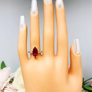 Lab Created Ruby Marquise Round CZ Ring