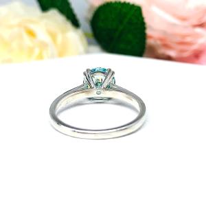 Round Blue Moissanite Engagement Ring - Authentic moissanites - Sterling silver setting