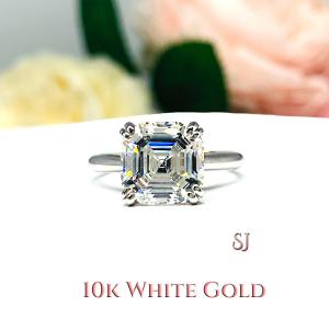 Asscher 9mm Near Colorless CZ Engagement Ring