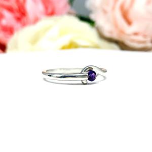 Round Birthstone Sterling Silver Stacking Ring